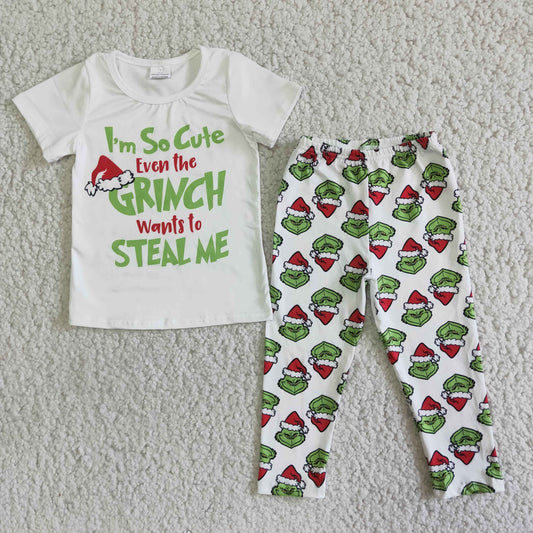 Weißes kurzärmeliges Shirt mit grüner Leggings, Mädchen-Weihnachtskleidung