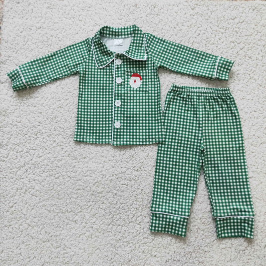 Grüne Vichy-Karo Santa-Tasche Jungen-Weihnachtspyjama