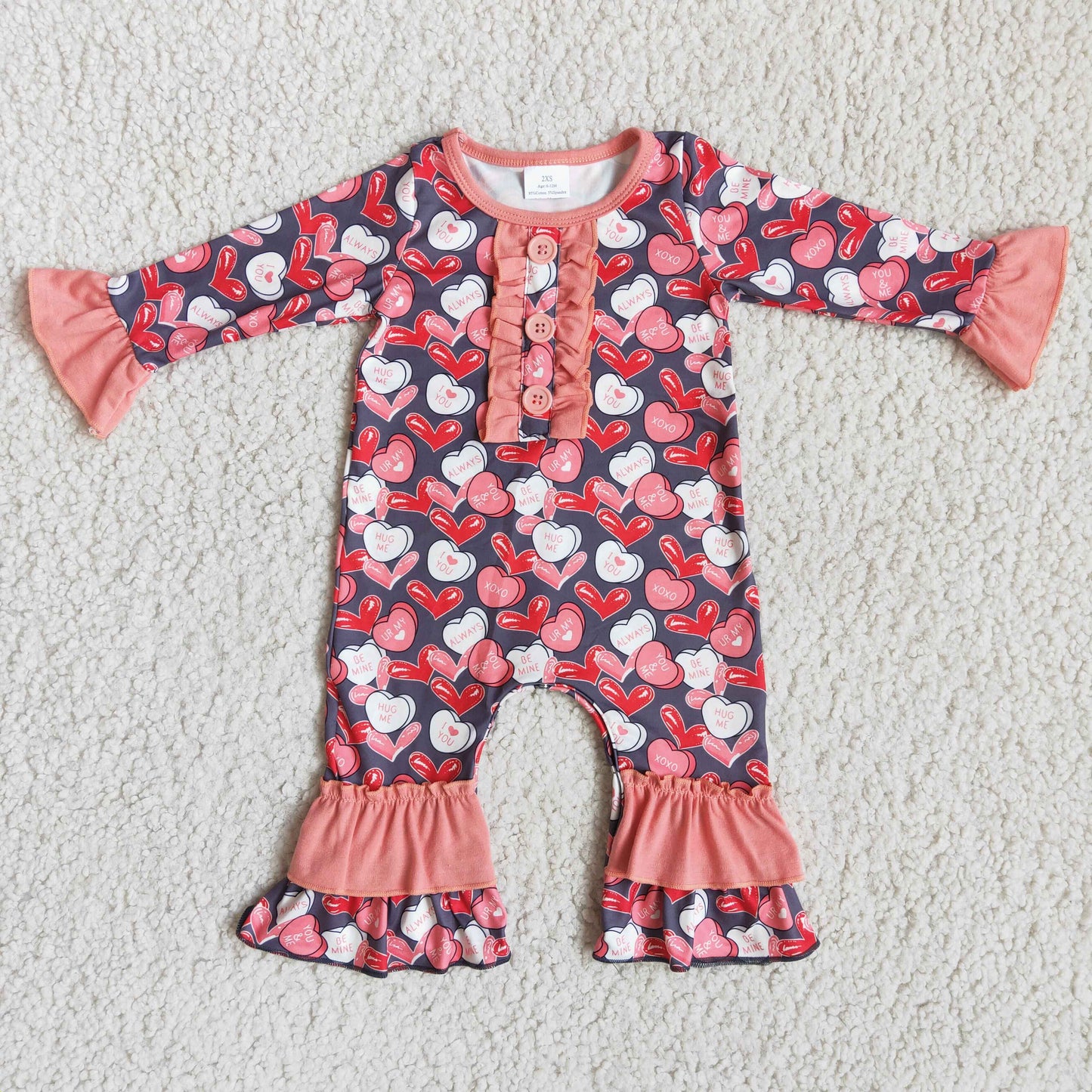 Baby-Mädchen-Strampler mit Herz-Print, Langarm, zum Valentinstag