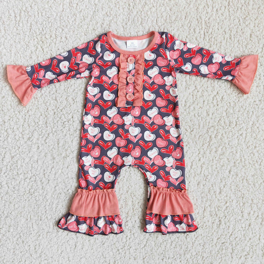 Baby-Mädchen-Strampler mit Herz-Print, Langarm, zum Valentinstag