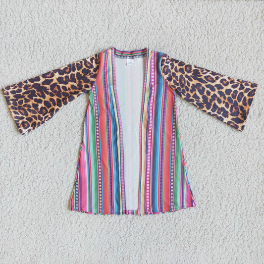 Mädchen Leoparden Serape Gestreifte Strickjacke