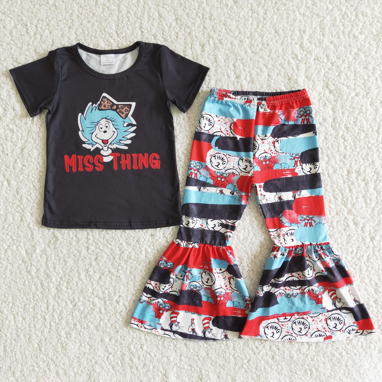 Fräulein-Ding-Katze schwarzes Hemd Schlaghosen Baby Kinder Boutique Kleidung