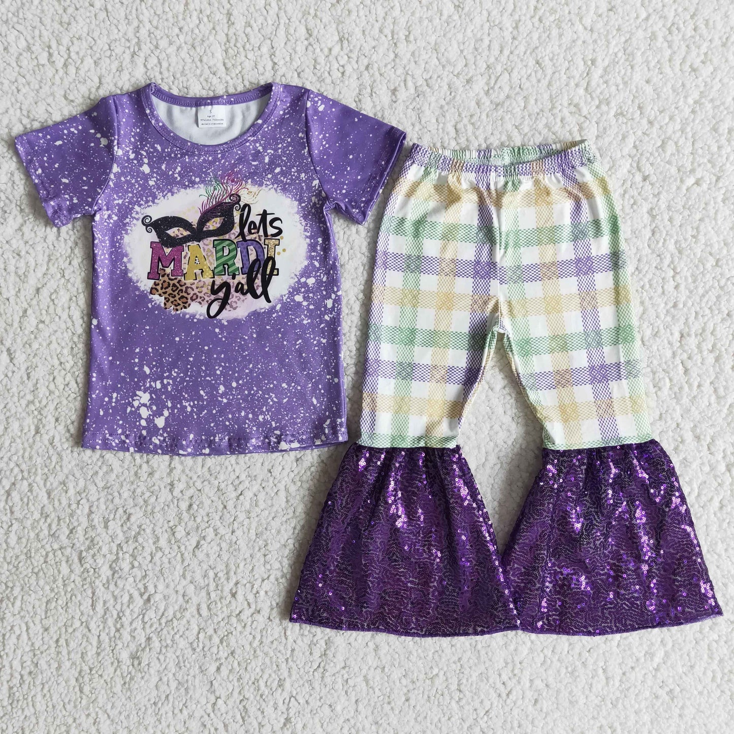 Let's Mardi y'all Shirt Pailletten Schlaghose Mädchen Mardi Gras Outfits