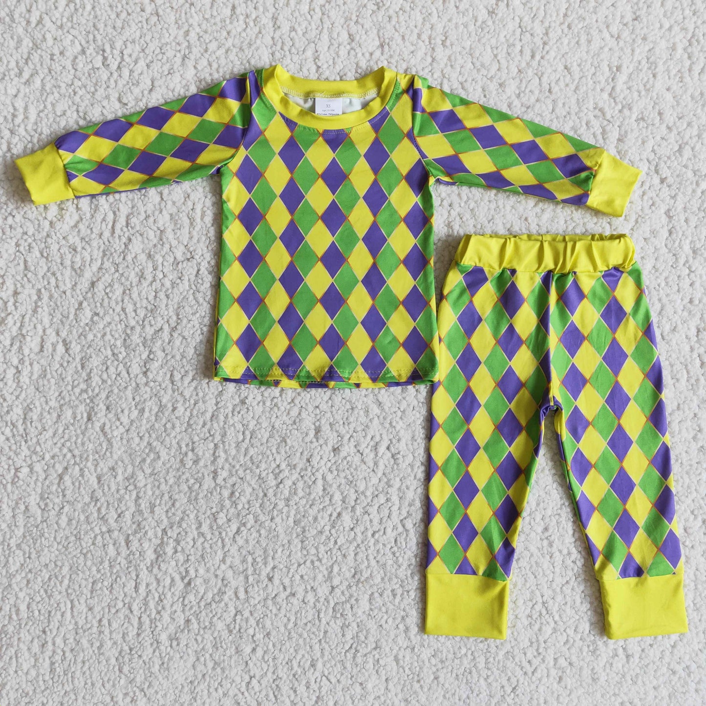 Langärmeliger Pyjama für Jungen mit Rautenmuster für Mardi Gras