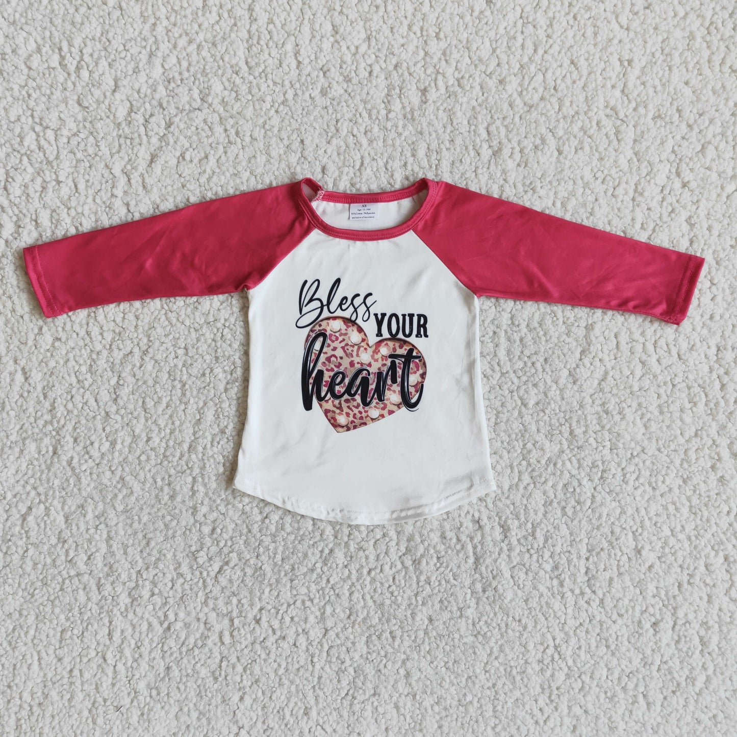 Bless your Heart Langarm Raglan Kinder Mädchen Valentinstags-Shirt