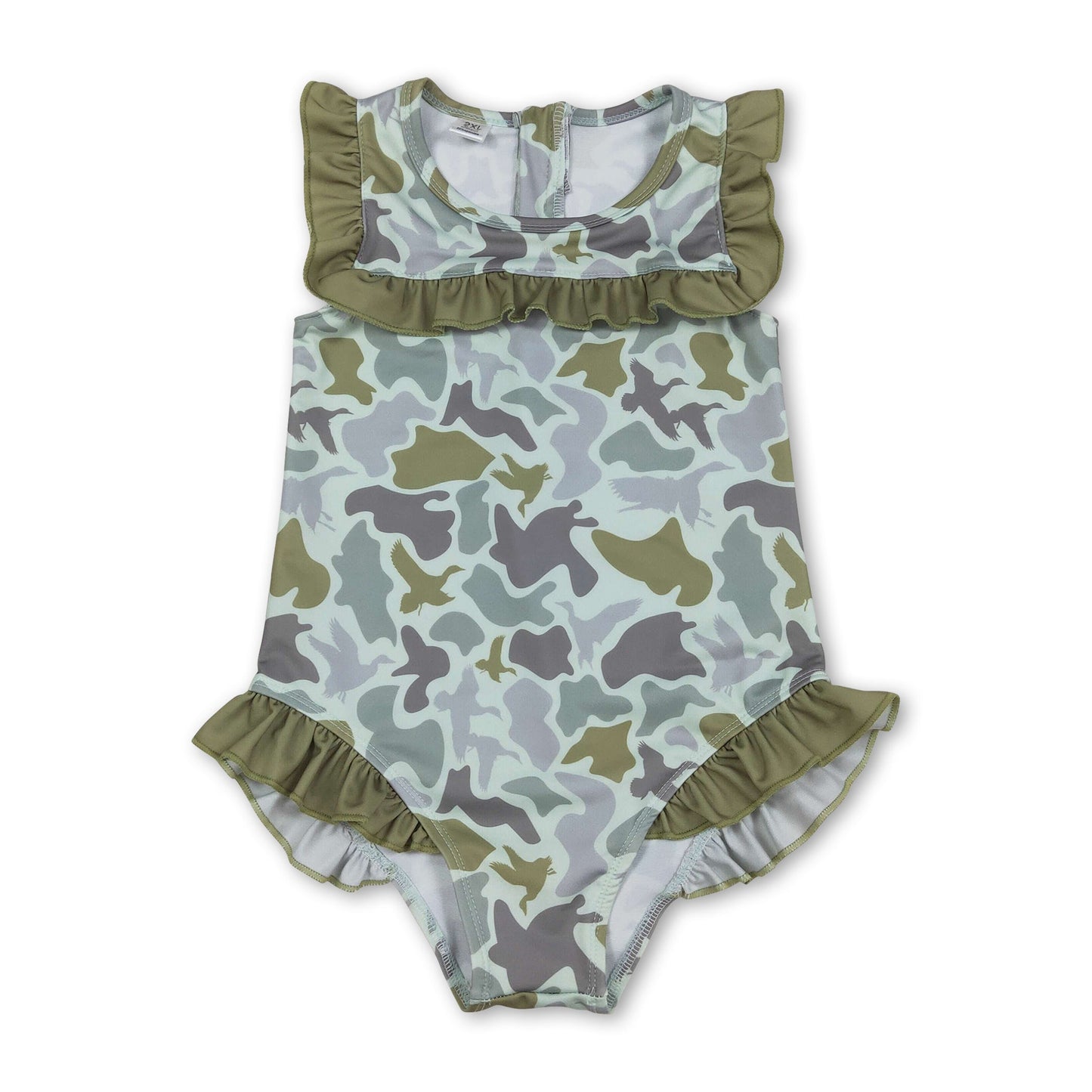 Rüschen-Camo-Entenjagd-Baby-Mädchen-Einteiler-Badeanzug