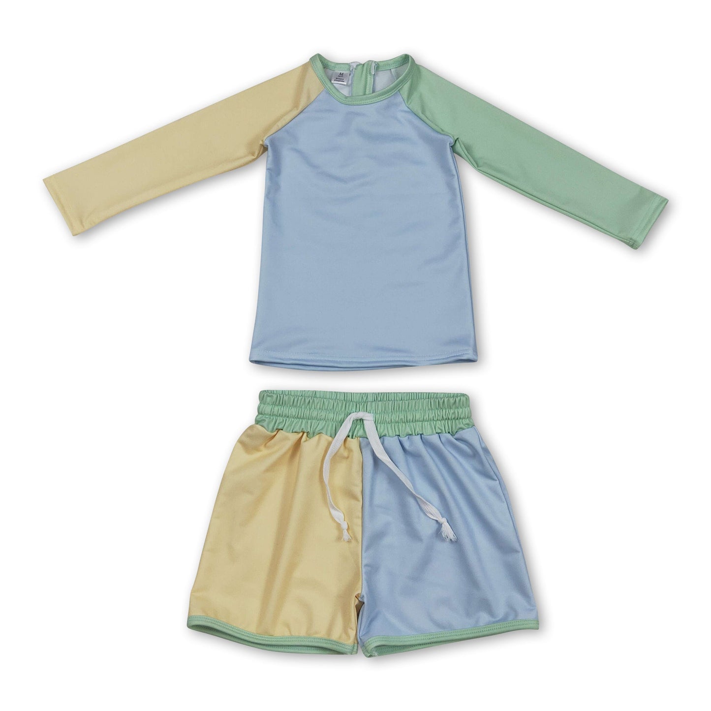 Langarm-Patchwork-Oberteil Shorts Jungen-Badeanzug