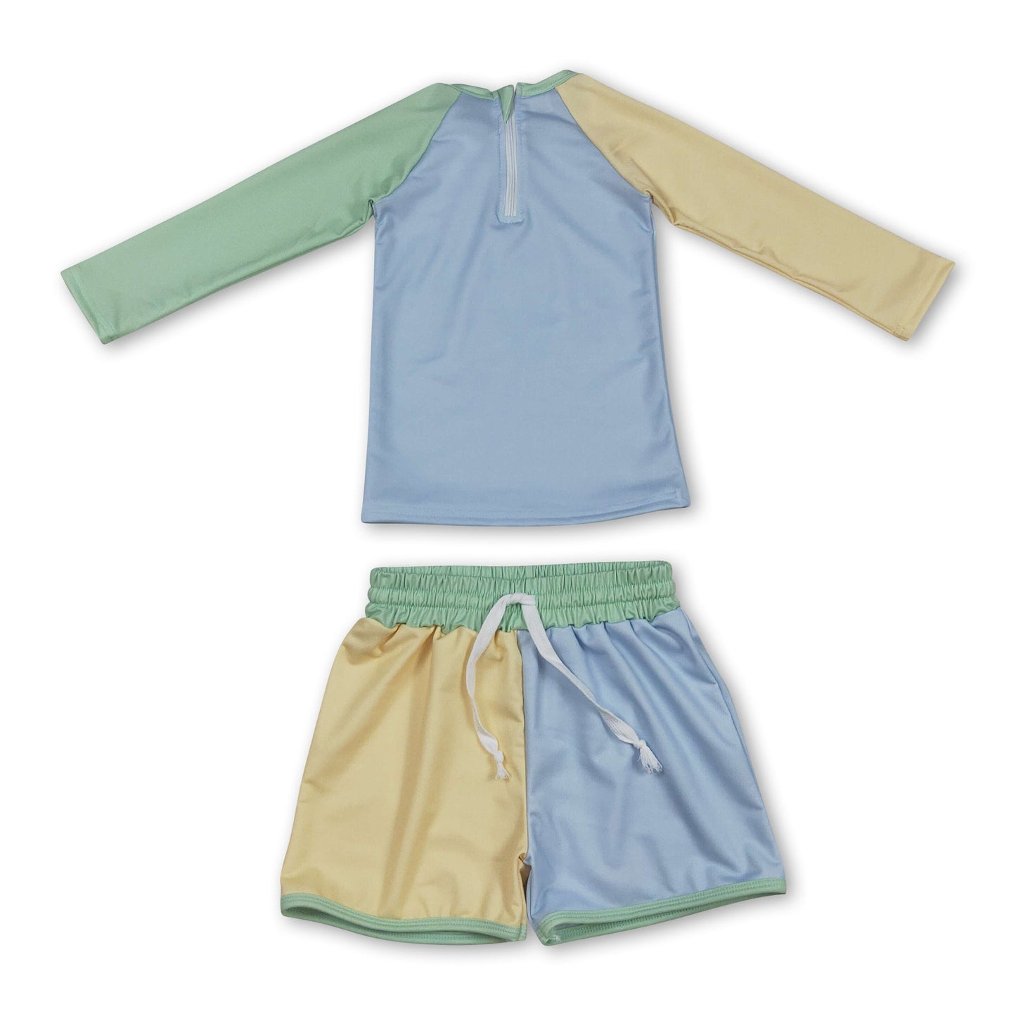 Langarm-Patchwork-Oberteil Shorts Jungen-Badeanzug