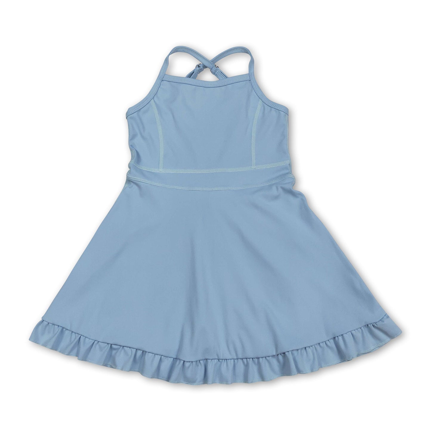 Hellblaue Träger Rüschen Kinder Mädchen Sommer Sportkleid