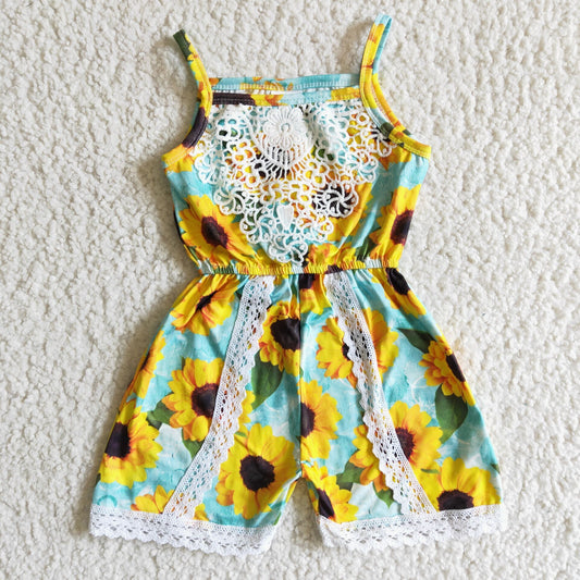 Sonnenblumen-Strampler für Baby-Mädchen, ärmellos, Spitze, Sommer