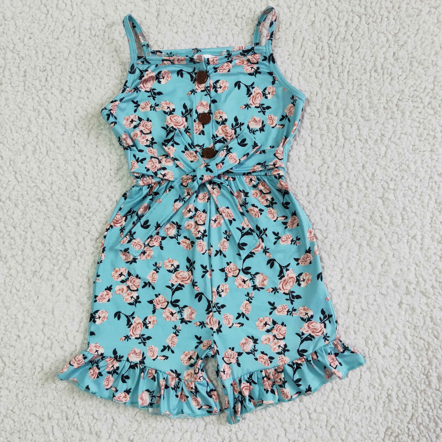 Blauer ärmelloser Baby-Mädchen-Strampler mit Blumenmuster für den Sommer