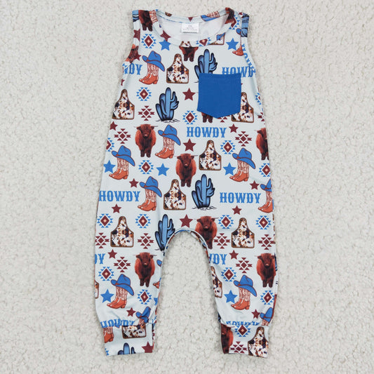 Hochlandrind Howdy ärmelloser Strampler für Babyjungen im Western-Stil mit Tasche
