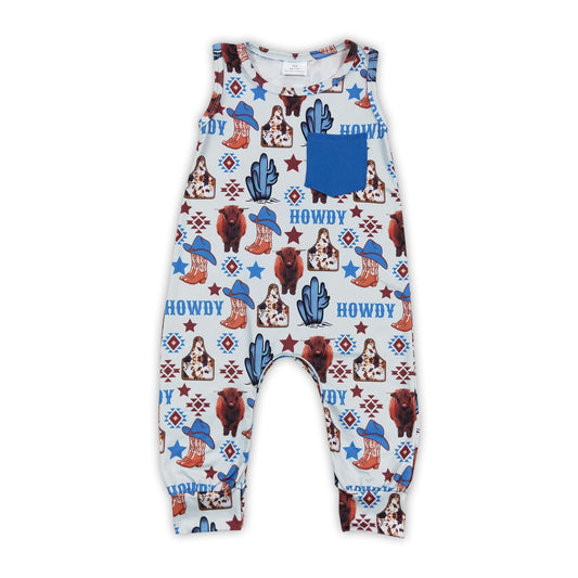 Hochlandrind Howdy ärmelloser Strampler für Babyjungen im Western-Stil mit Tasche