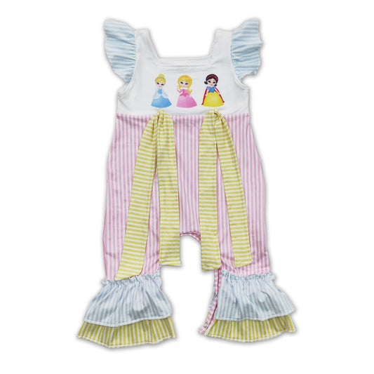 Flutter sleeves stripe princess baby girls romper