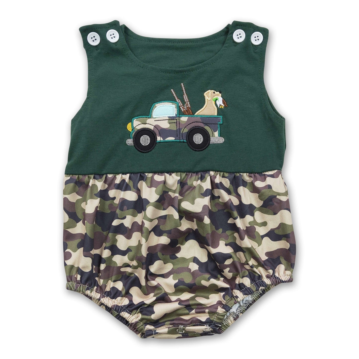 Hund-Tarn-Truck-Baby-Jungen-Jagd-Strampler