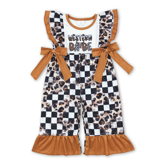 Western Baby Strampler für Mädchen im schwarz-leoparden-karierten Look