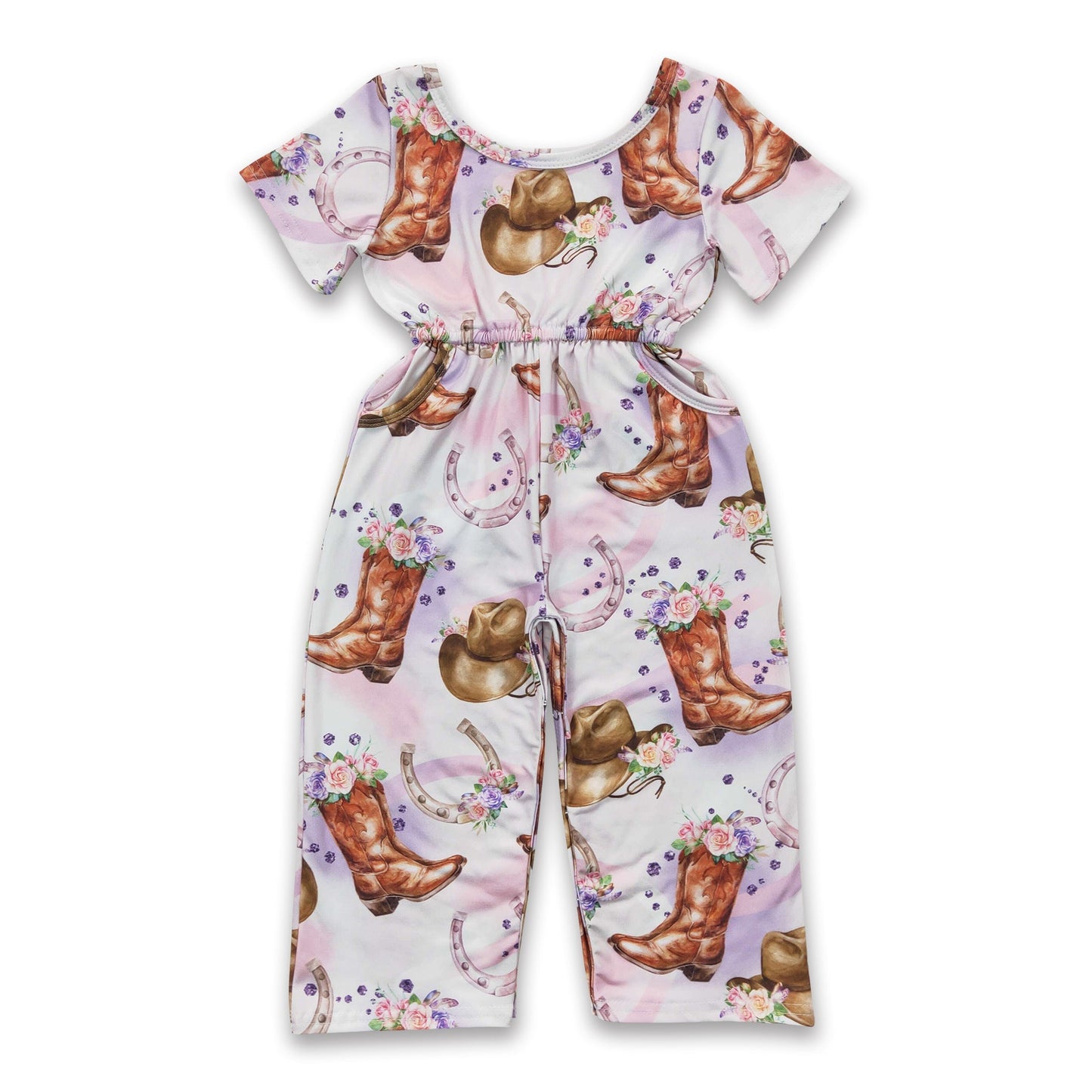 Boots florale kurze Ärmel Kinder Mädchen Western-Jumpsuit