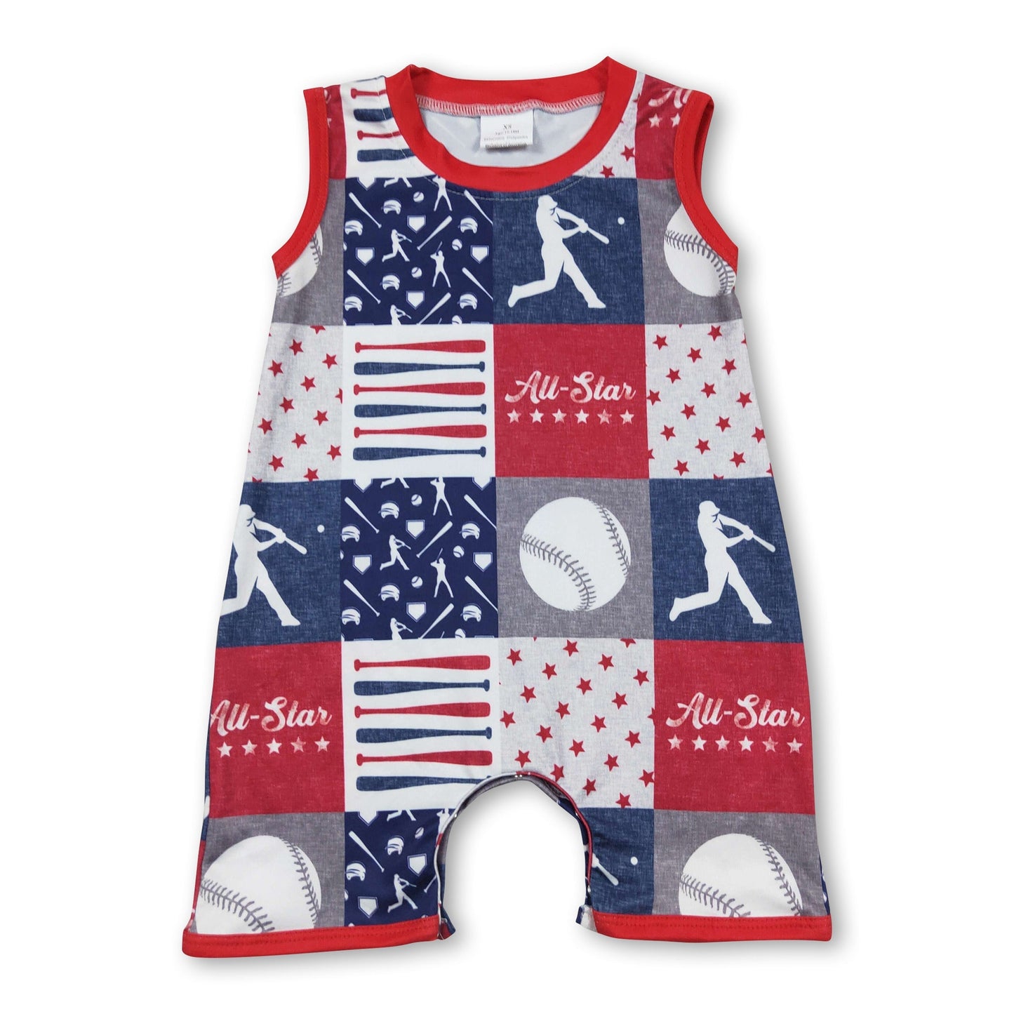 Baseball-Patchwork-Strampler für kleine Jungen ohne Ärmel