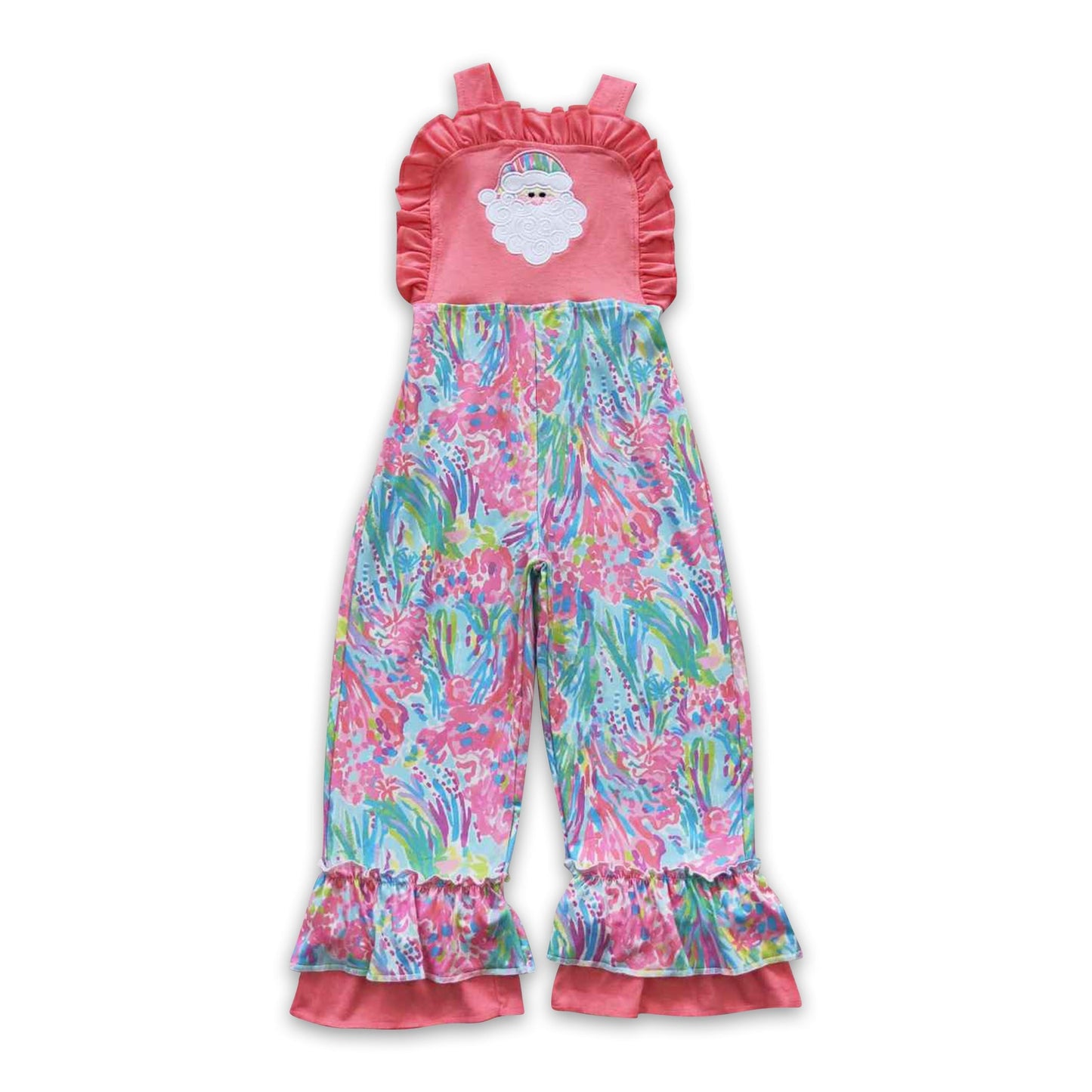 Pinke Batik-Latzhose für Kinder und Mädchen mit Weihnachtsmotiv