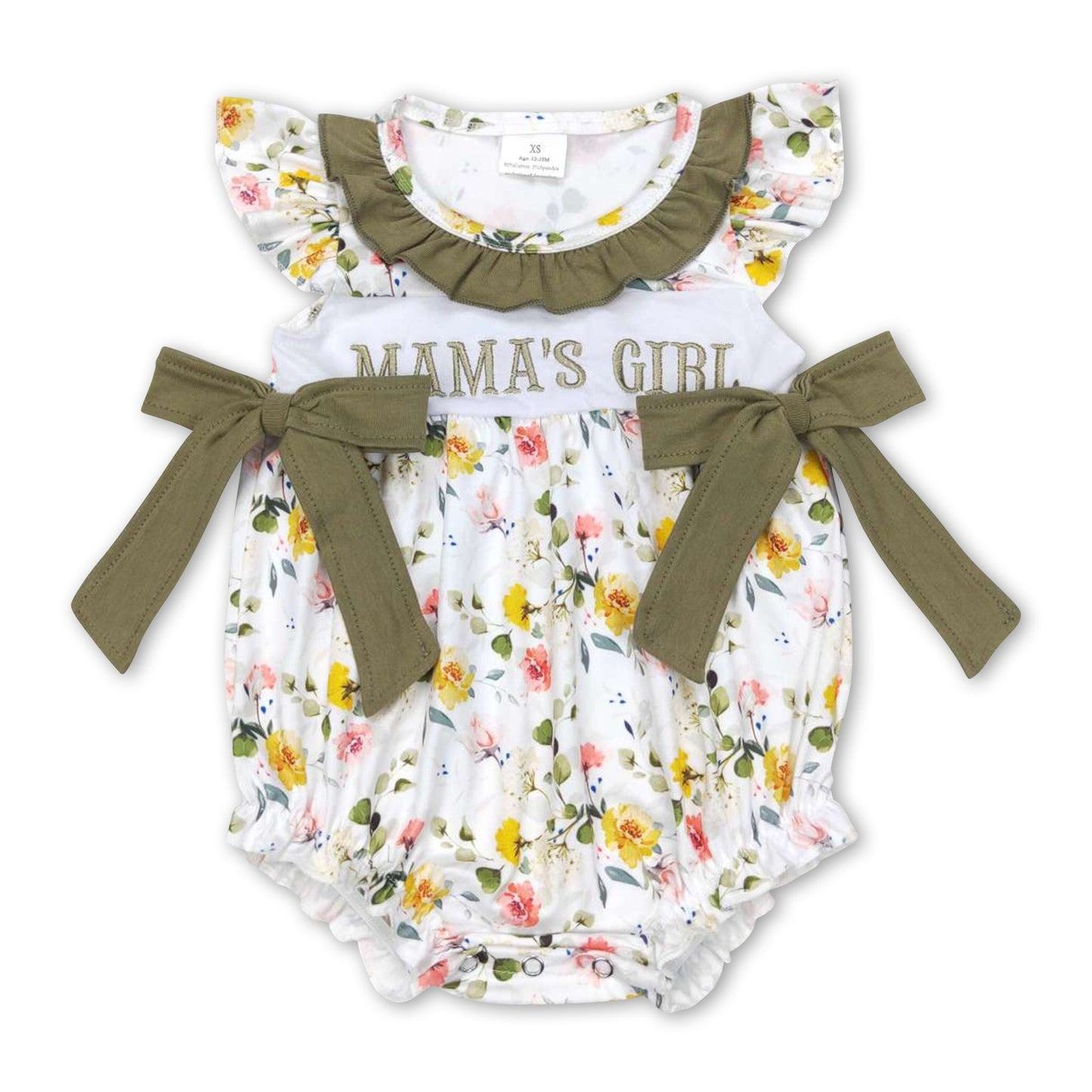 Mama's Girl Strampler mit Olivenblütenmuster und Schleife für Baby-Mädchen