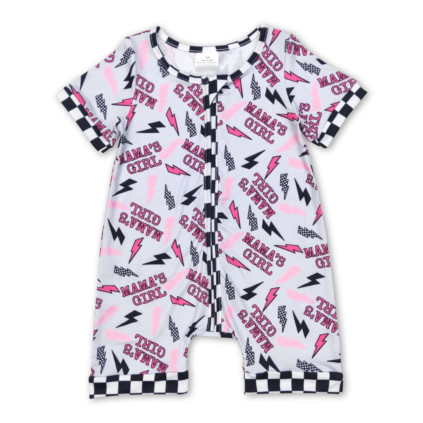 Karierter Kurzarm-Strampler „Mama's Girl Thunder Baby“