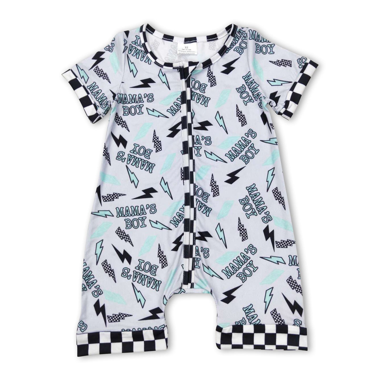 Karierter Kurzarm-Mama-Sohn-Strampler „Thunder Baby“