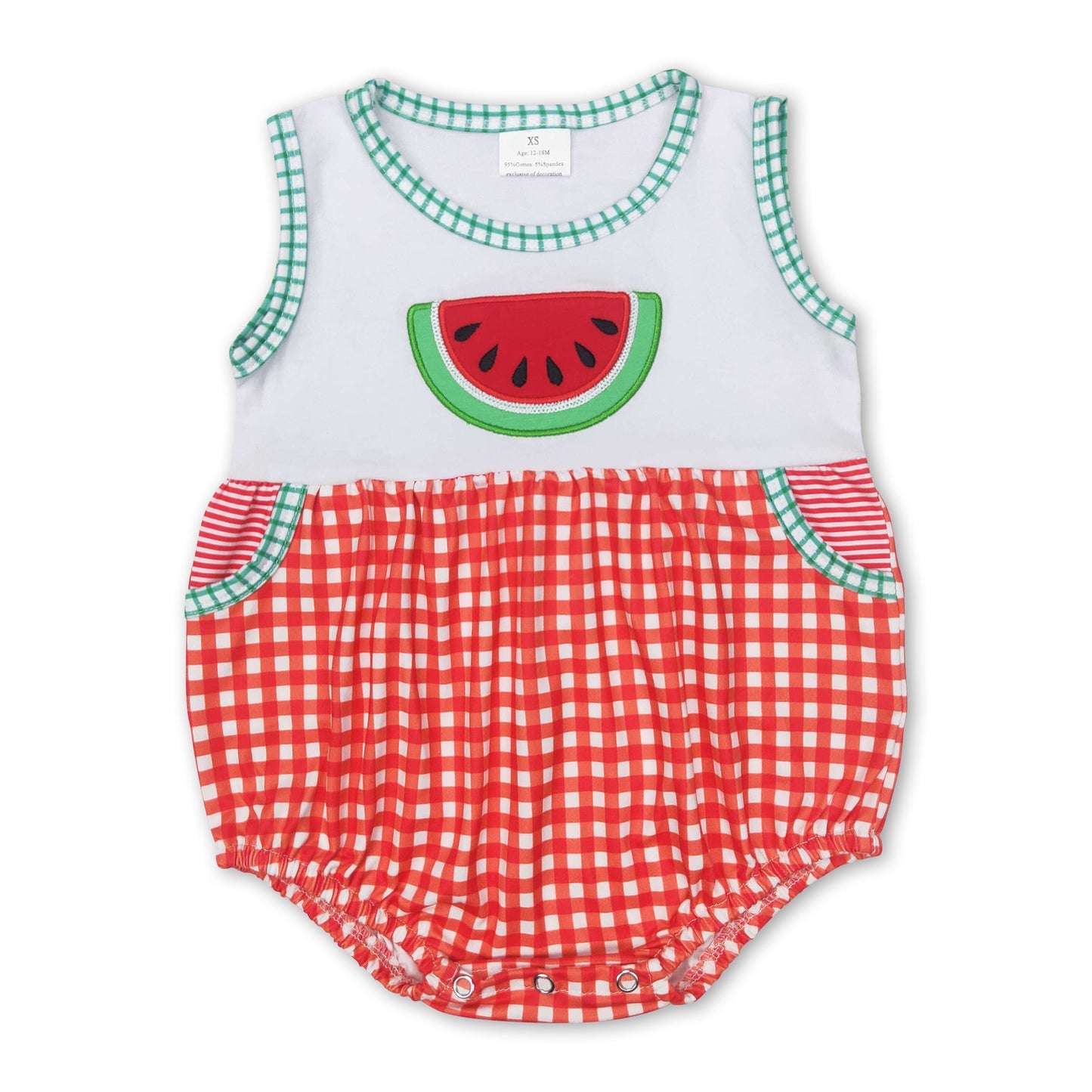 Ärmelloser Wassermelonen-Karo-Strampler für Babys und Kinder