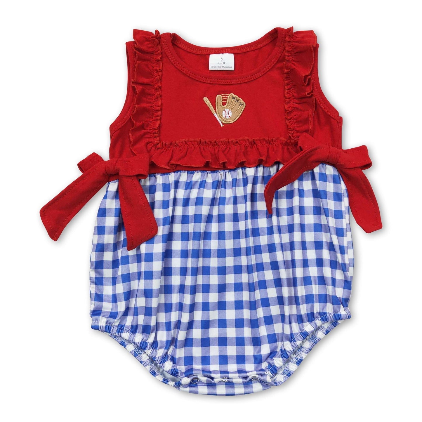 Rüschen Rot Baseball Blau Kariert Baby Mädchen Strampler