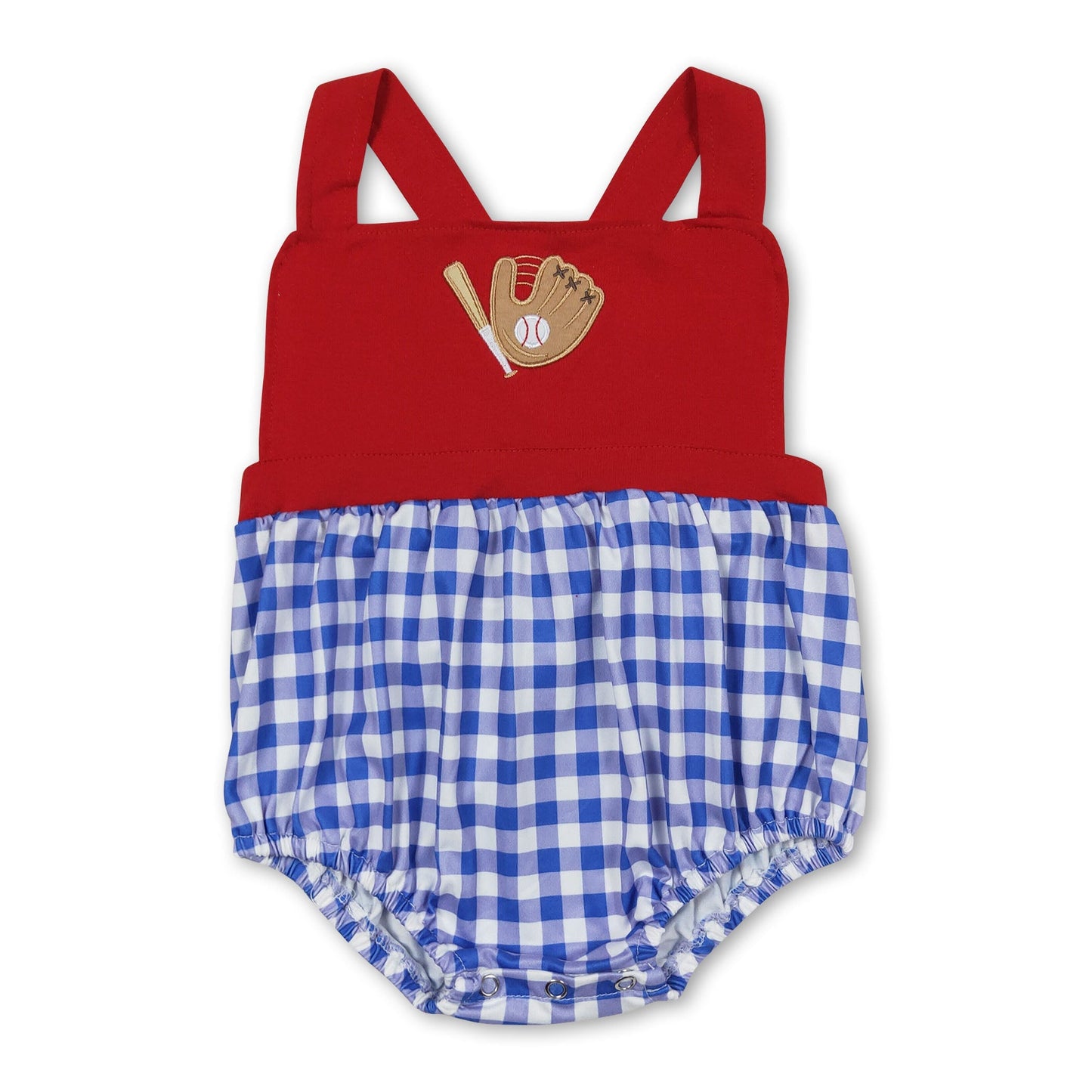 Ärmelloser rot-blau karierter Baseball-Strampler für Babyjungen