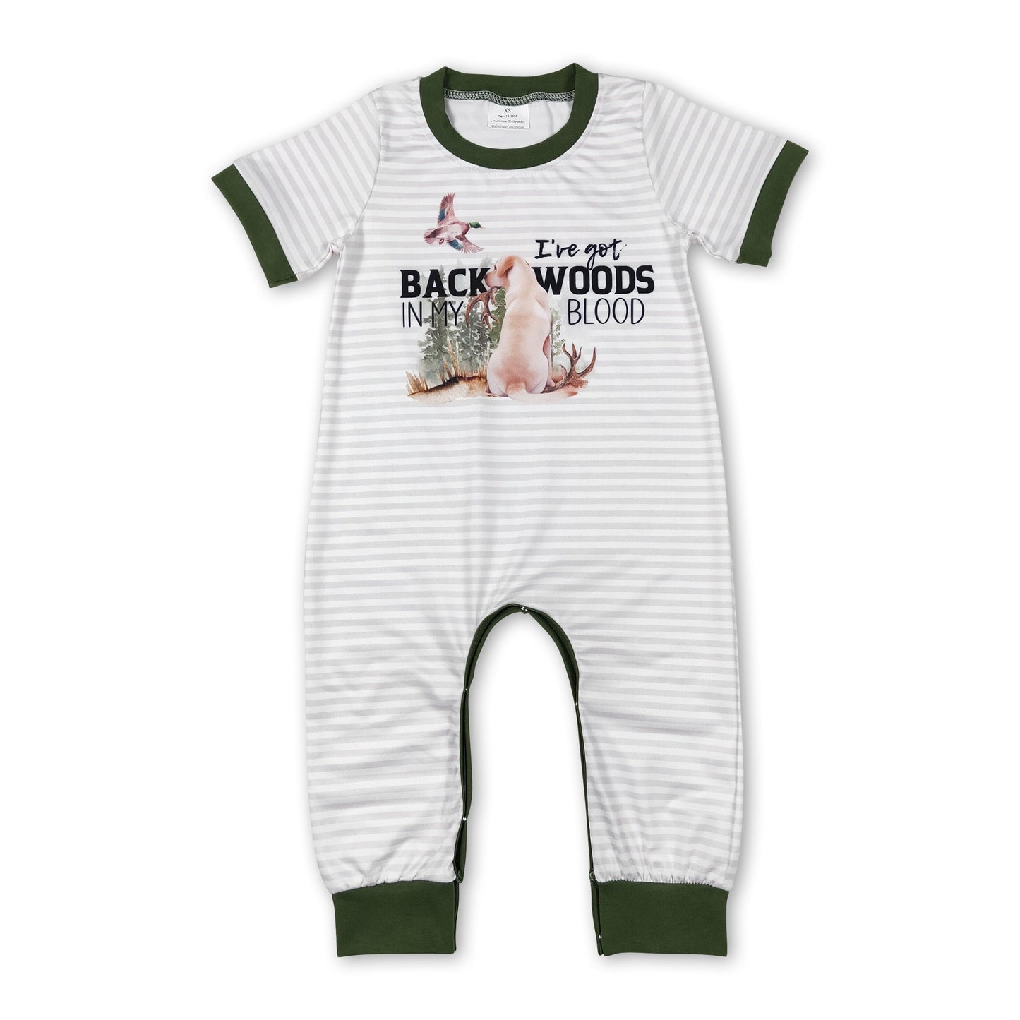Grau gestreifter Kurzarm-Strampler für Baby-Jungen mit Entenmotiv