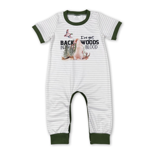 Grau gestreifter Kurzarm-Strampler für Baby-Jungen mit Entenmotiv
