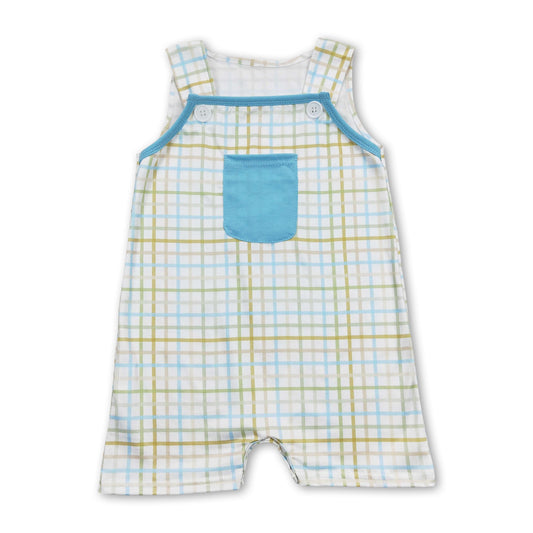 Grün-blau karierter Strampler mit Taschen und langen Ärmeln für Babys