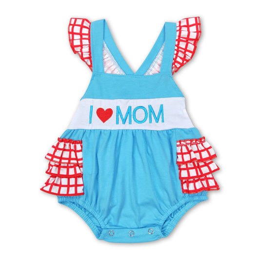 Ich liebe Mama hellblauer karierter Muttertags-Baby-Strampler