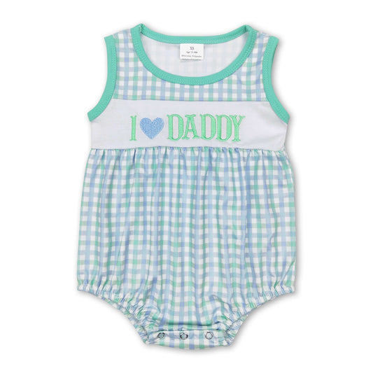 Ich liebe Papa grün karierten ärmellosen Strampler für Jungen zum Vatertag