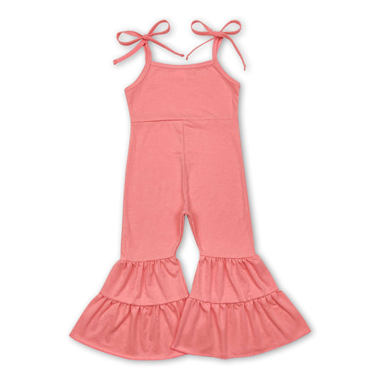 Hosenträger-Jumpsuit aus pfirsichfarbener Baumwolle mit Schlaghose für Baby-Mädchen