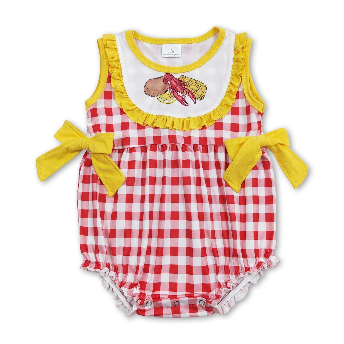 Ärmelloser Baby-Strampler für Mädchen mit Karomuster und Krebsen