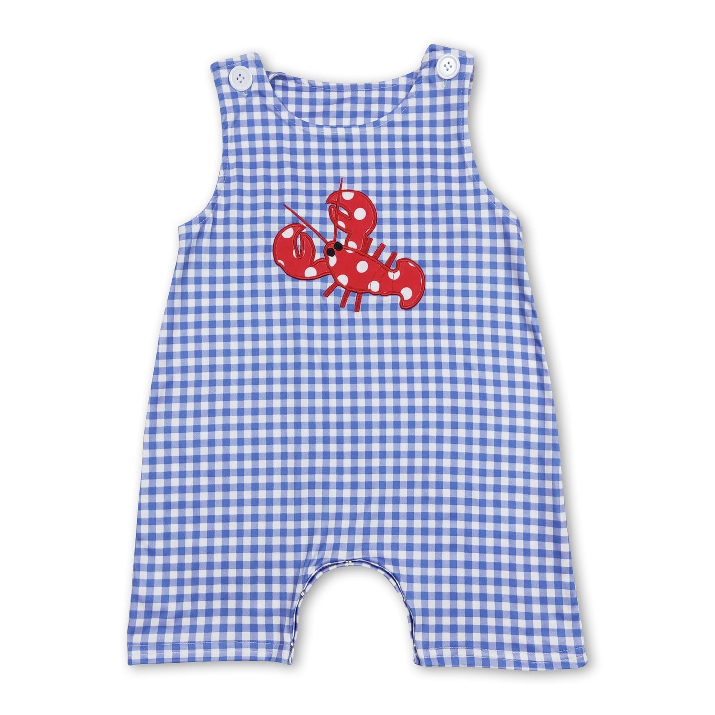 Ärmelloser Baby-Strampler für Jungen mit Schottenkaro und Langusten-Motiv