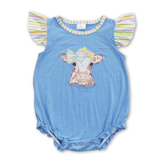 Strampelanzug mit Streifen und Rüschenärmeln, Kuh-Design, für Baby-Mädchen