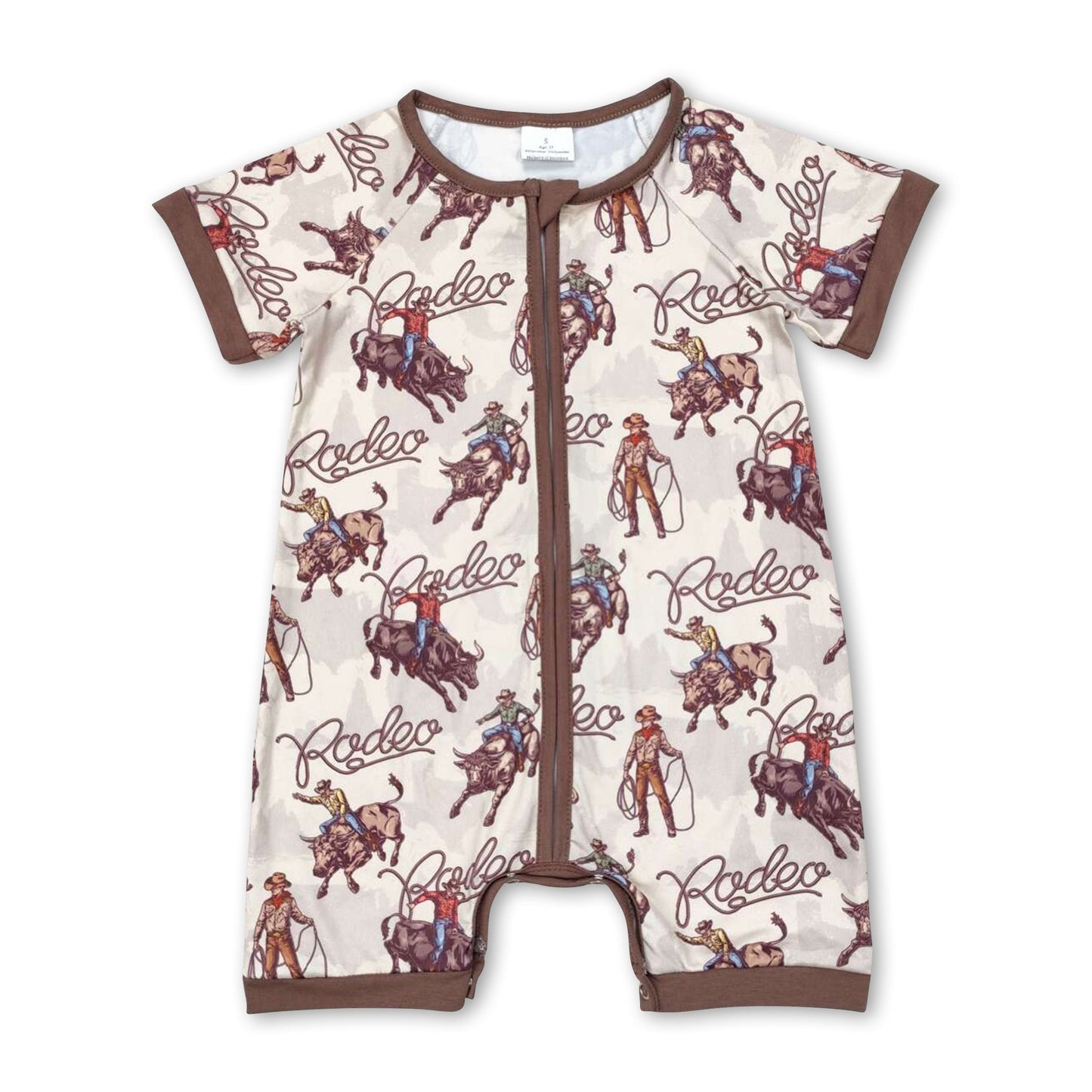 Kurzarm-Rodeo-Western-Baby-Jungen-Reißverschluss-Strampler