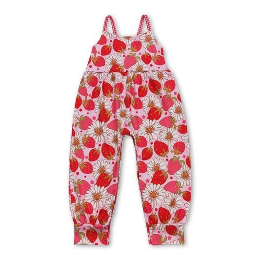 Erdbeerblüte ärmelloser Baby-Mädchen Frühlingsstrampler