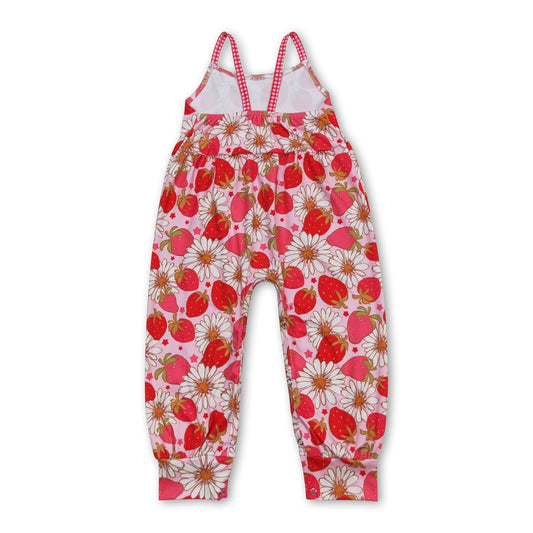Erdbeerblüte ärmelloser Baby-Mädchen Frühlingsstrampler