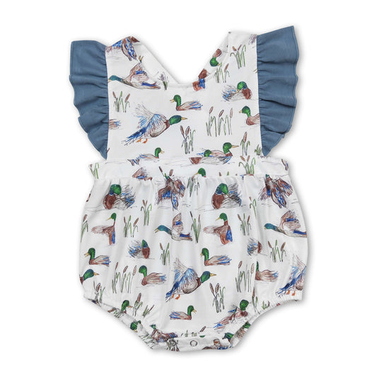Sommerstrampler für Baby-Mädchen mit Entenmotiv und Volantärmeln