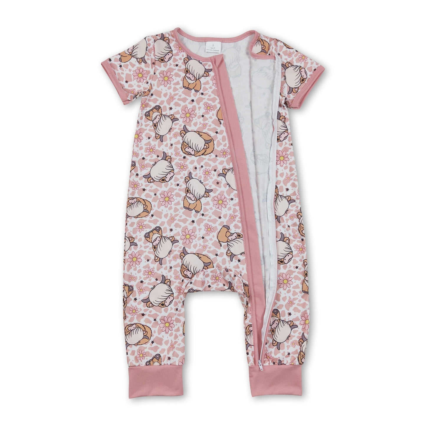 Kurzarm-Strampler für Baby-Mädchen mit Highland-Rindern und Blumenmuster
