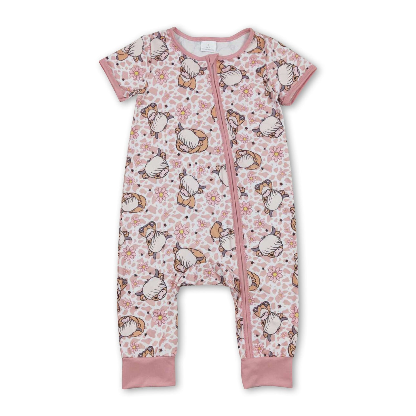 Kurzarm-Strampler für Baby-Mädchen mit Highland-Rindern und Blumenmuster