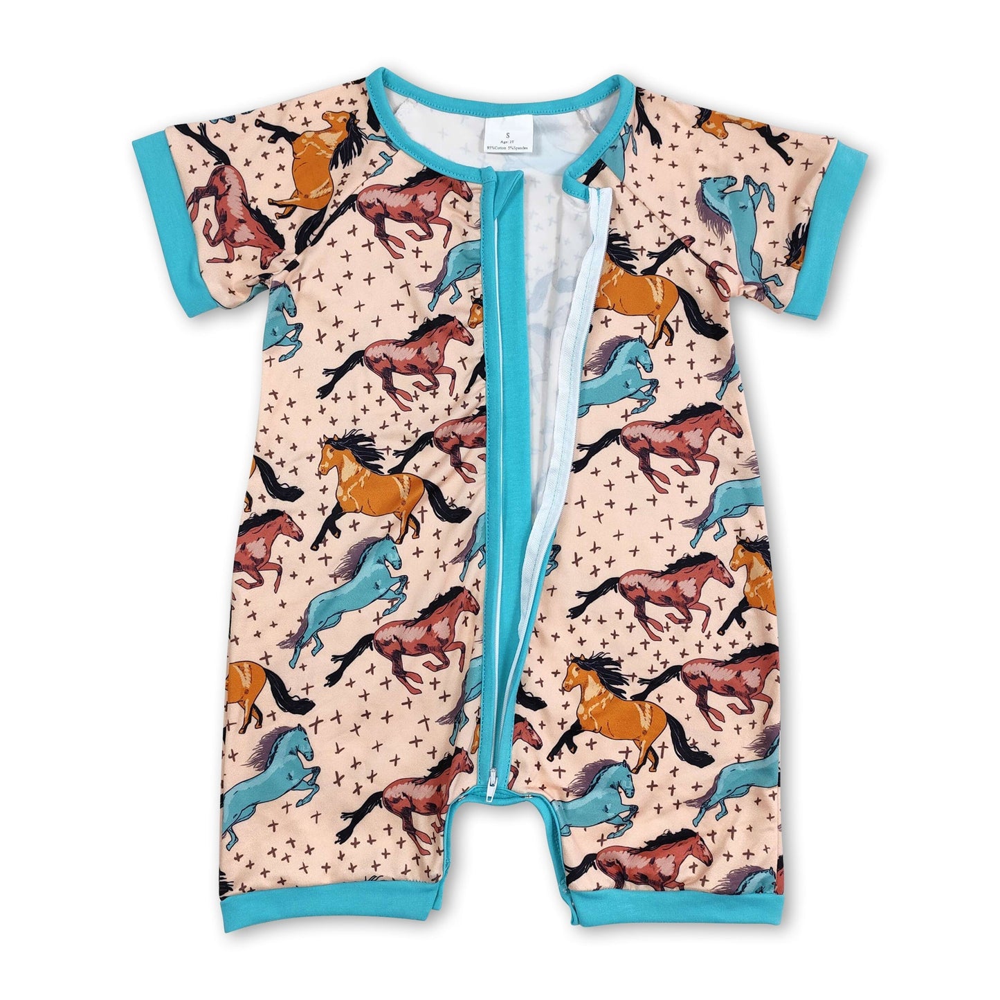 Kurzarm-Pferde-Baby-Jungen-Reißverschluss-Sommerstrampler