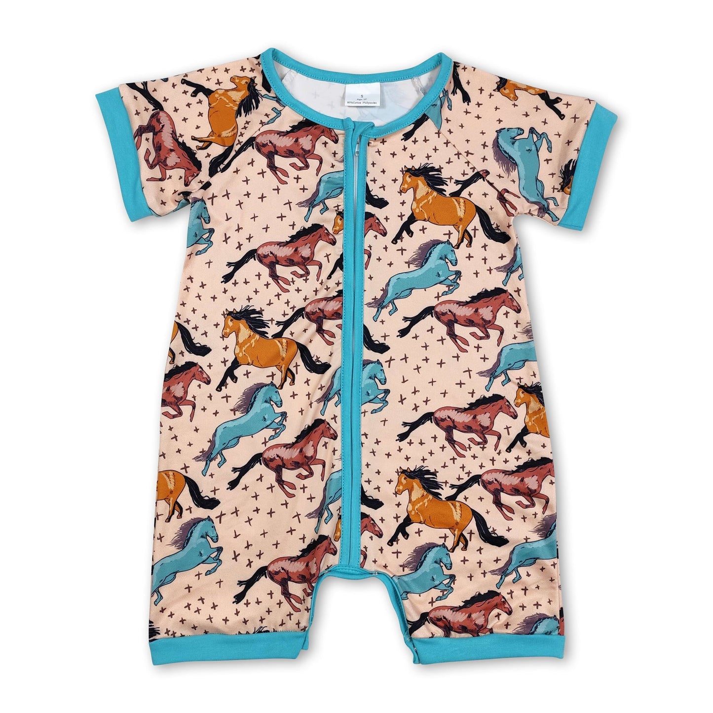 Kurzarm-Pferde-Baby-Jungen-Reißverschluss-Sommerstrampler