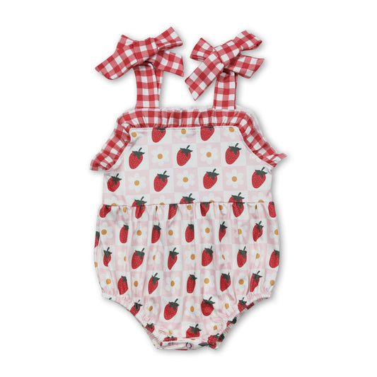 Latz-Strampler für Baby-Mädchen, Schottenkaro, Blumen, Erdbeere