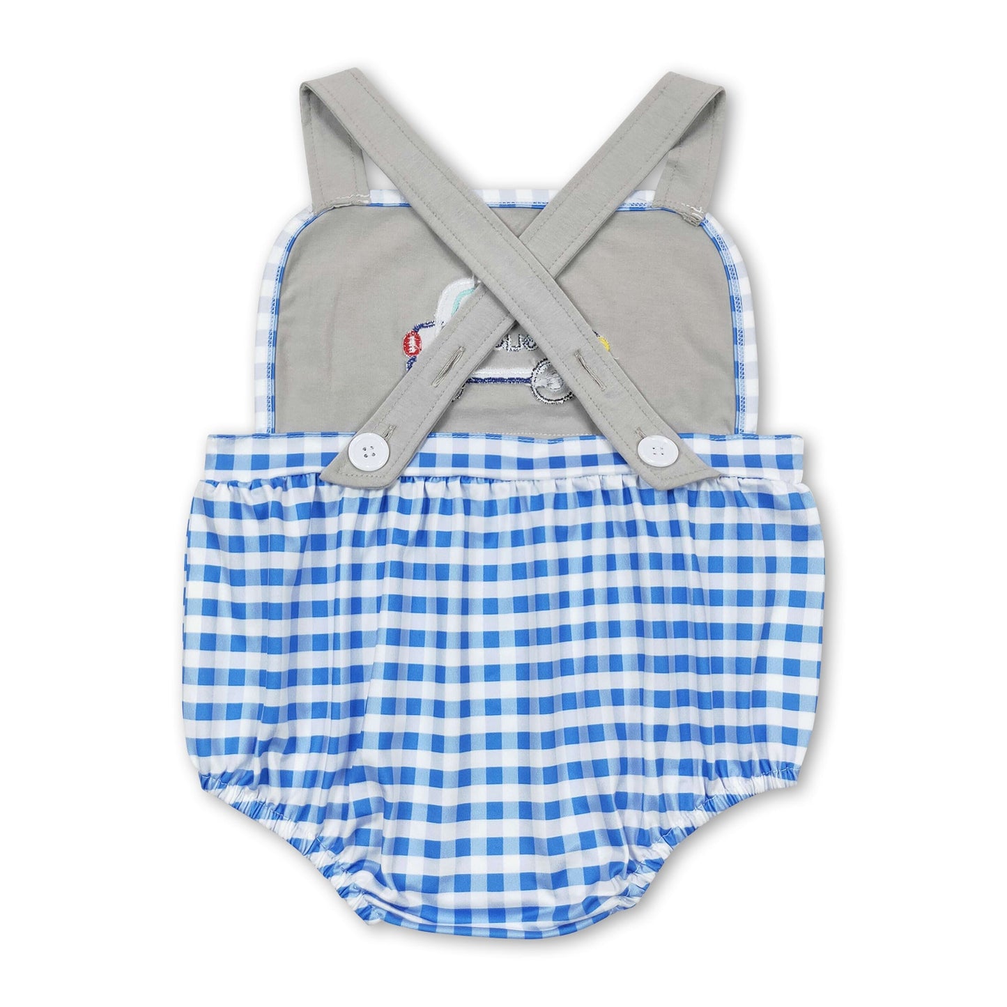 Polizeiauto blau karierter Baby-Jungen Sommerstrampler