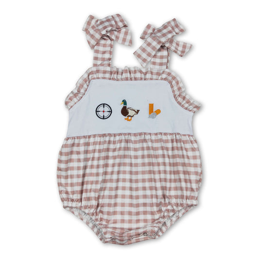 Khakifarben karierter Enten-Strampler für Baby-Mädchen, ärmellos