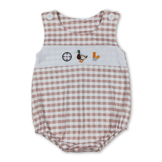 Khakifarbener karierter Enten-Strampler für Baby Jungen, ärmellos